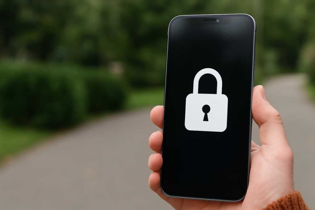 a lock icon overlaid on an iphone screen, symbolizing strong privacy